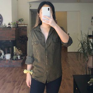 Dark Green Button Down with Studded Collar